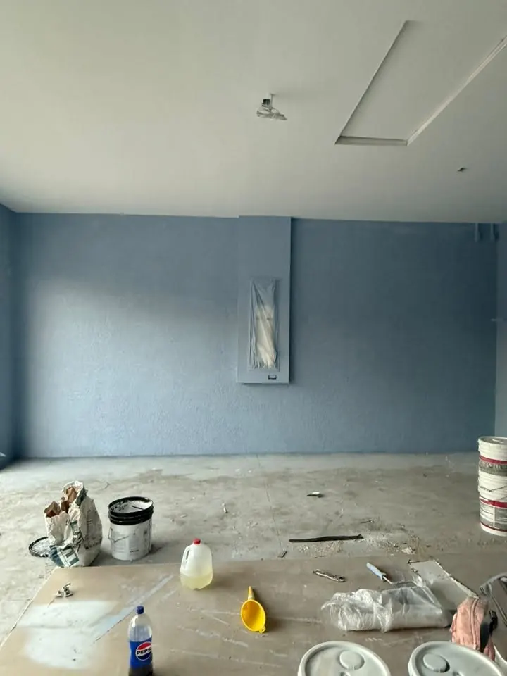 Interior wall painted blue